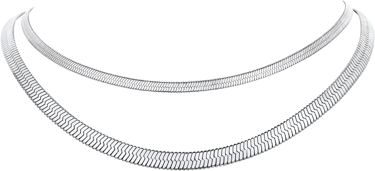 FindChic Black/14K Gold Plated Herringbone Choker Chain Necklace for Women | Waterproof Stainless Steel, Dainty Layering, Flat Snake Chain, Non-Tarnish, Hypoallergenic, Adjustable Extender, Gift Box