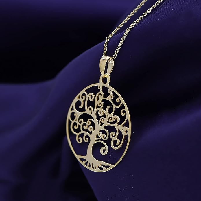 Jewel Zone US Tree of Life Filigree Pendant Necklace 14k Gold Over Sterling Silver