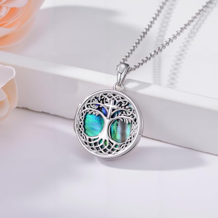 Tree of Life Necklace 925 Sterling Silver Abalone Shell Celtic Knot Tree Pendant Necklace Jewelry Gifts for Women Birthday Christmas