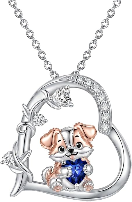 PELOVNY Teddy Bear Necklace for Women 925 Sterling Silver Bear/Highland Cow/Fox/Cat/Axolotl Birthstone Necklace Christmas Birthday Jewelry Gifts for Mom Daughter Wife Sister