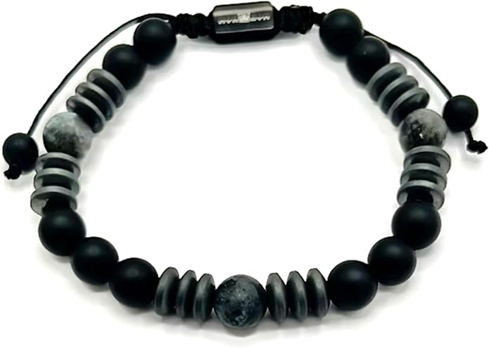 Mens Beaded Bracelet - Stone Jewelry, Black Onyx Hematite Bracelets, Mens Accessories, Adjustable