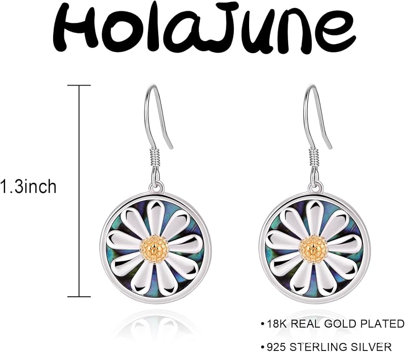 Sterling Silver Abalone Shell Filigree Dangle Drop Earrings Bohemia Jewelry Gift for Women Mother Mom