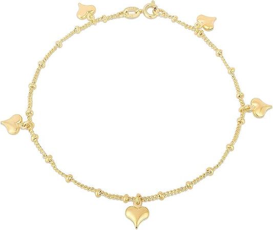 Savlano 14K Gold Plated 10 Inches Pendant Charm Chain Summer Anklet for Women Comes With a Gift Box