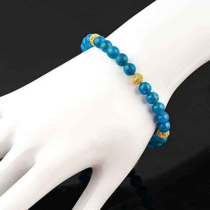 AAA Grade Natural Gemstone Beaded Bracelet, 14K Gold Plated with Evil Charm, Wicca & Reiki Healing Crystals, Handmade Bohemian Jewelry, Christmas Gift for Women (7+1inch)