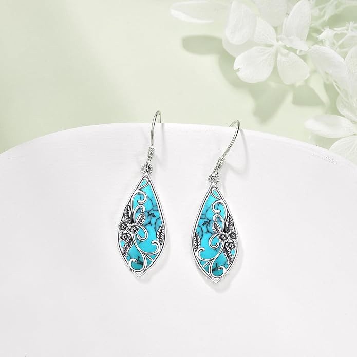 Silver Earrings for Women Sterling Silver Filigree Earrings Teardrop Dangle Drop Filigree Bohemia Jewelry Gift for Women Mother Mom