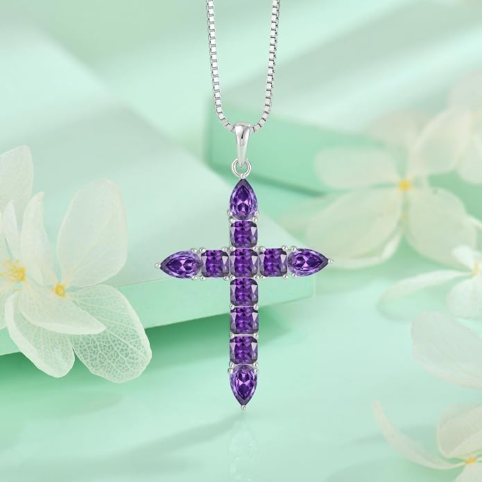 STARCHENIE 925 Sterling Silver Cross Necklace for Women Birthstone Jewelry | 925 Sterling Silver Crucifix Pendant, Birthstone Jewelry, Christian Religious Gift for Her