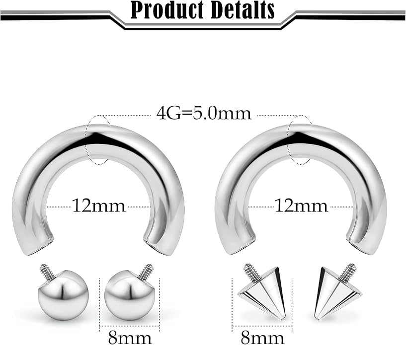 20G-00G Septum Rings horseshoes Nose Rings Hoops 316L Surgical Steel Snake Bites Lip Nipple Ring Cartilage Tragus Helix Rook Conch Daith Earrings Pa Piercing Jewelry for Women Men