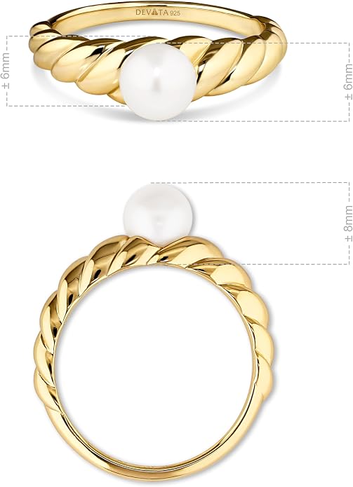 DEVATA Gold or Rhodium Plated Sterling Silver 925 – Eternity, Band Ring for Women – Heart, Knot, Clover, Infinity, Mariner, Cable, Curb, Cuban, Figaro, Daisy, Rope, Ribbed, Dome