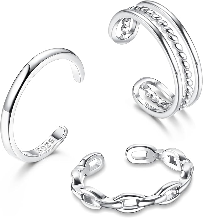 Florideco 3Pcs S925 Sterling Silver Toe Rings for Women Open Toe Rings Comfort-Fit Adjustable Toe Rings Celtic Knot Turquoise Finger Foot Jewelry Set