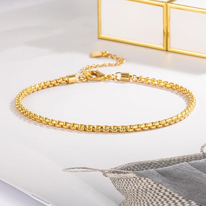 Dankadi Women 925 Sterling Silver Anklets Bracelet Men Simple Chopin/Box Chain/Twist Rope Chain Summer Beach Foot 24k Gold Plated Jewelry Gift