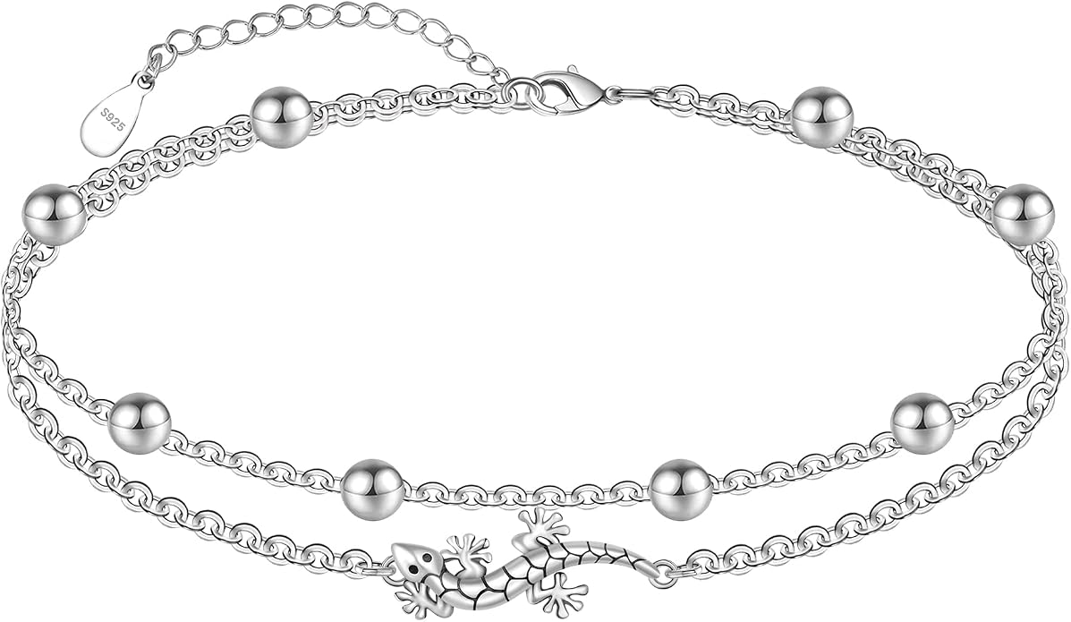 CHIC & ARTSY 925 Sterling Silver Ankle Bracelets for Women, Adjustable Layered Foot Chains with Nature & Symbol Charms, Lightweight Comfort Fit Boho Beach Everyday Jewelry