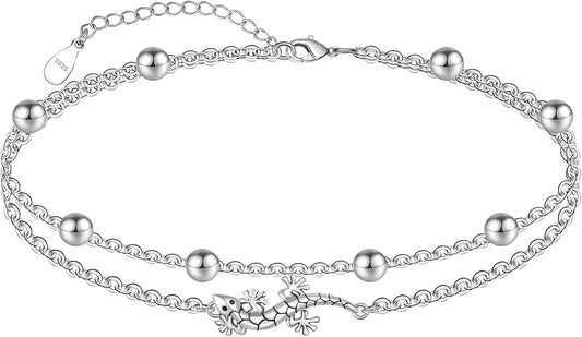 CHIC & ARTSY 925 Sterling Silver Ankle Bracelets for Women, Adjustable Layered Foot Chains with Nature & Symbol Charms, Lightweight Comfort Fit Boho Beach Everyday Jewelry