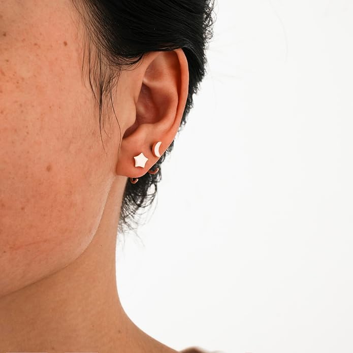 CHIC & ARTSY 925 Sterling Silver Half Hoop Earrings for Women, Small Huggie Hoops Set with Ball Bar Star Moon Cross & Pearl, Lightweight Comfort Fit Everyday & Sleep Earrings