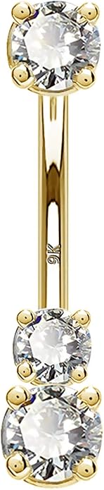 OUFER 14K Solid Gold Belly Navel Button Ring Clear 5A Cubic Zirconia Design Belly Rings Piercing Jewelry
