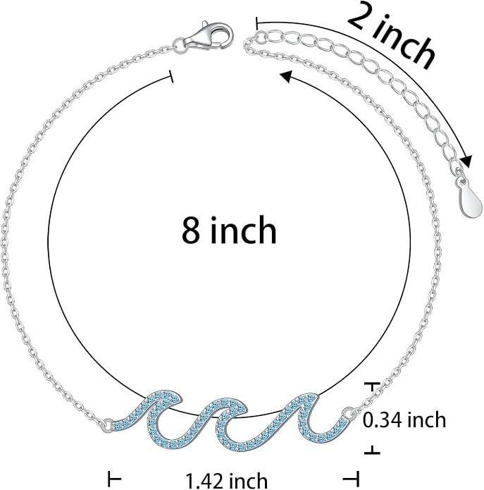 Alphm Wave Anklet for Women S925 Sterling Silver Adjustable Starfish Layered Ocean Beach Sea Ankle Foot Bracelet