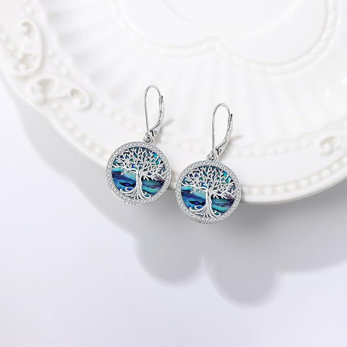 925 Sterling Silver Earrings Tree of Life/Cat/Animal/Turquoise/Moonstone Dangle Drop Earrings for Women Leverback Earring Hypoallergenic Jewelry Gifts