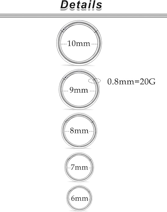 20G-2G Surgical Steel Hinged Clicker Septum Nose Rings Gauges Earrings Seamless Hoops Eyebrow Lip Ring Cliker Helix Tragus Daith Rook Earrings for Women Men