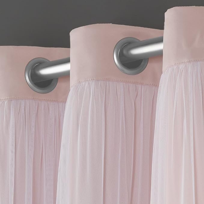 TOWN & COUNTRY LUXE Talia Double Layer Indoor Curtains, Sheer and Room Darkening Blackout, Grommet Top, Energy Efficient, 2-Pack Set, 52"x108", Rose Blush