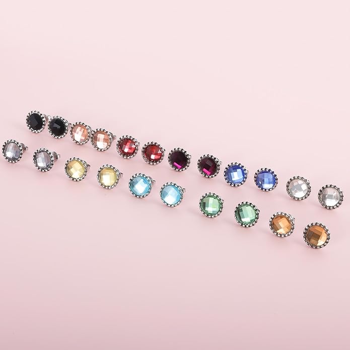 11 Pairs Crystal Rhinestone Stud Earrings Stainless Steel Multicolor Stud Earrings Set for Women