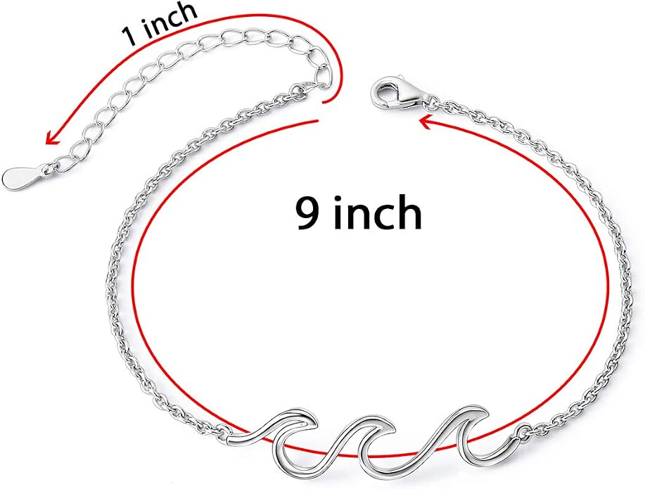 Alphm Wave Anklet for Women S925 Sterling Silver Adjustable Starfish Layered Ocean Beach Sea Ankle Foot Bracelet