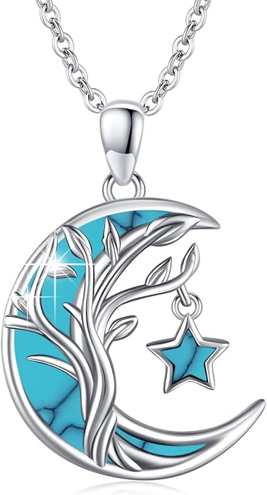 Christmas Gifts Tree of Life/Celtic/Moon Necklace 925 Sterling Silver Moon Pendant Abalone/Opal jewelry for Women Sister Christmas Gifts