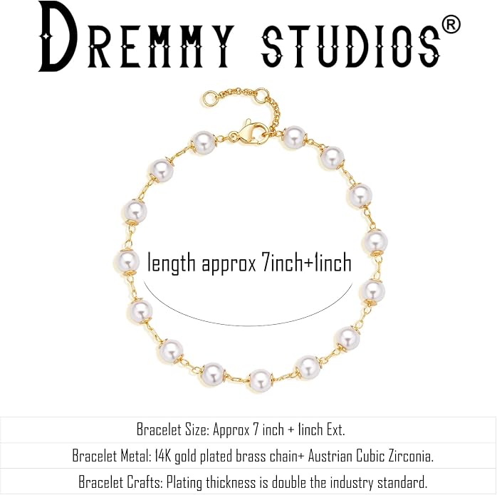 Dremmy Studios Gold Bracelet for Women 18K Gold Plated Dainty Paperclip Cubic Zirconia Disc Coin Star Cable Satellite Bead Pearl Simple Boho Minimalist Stacking Layered Link Jewelry Gift