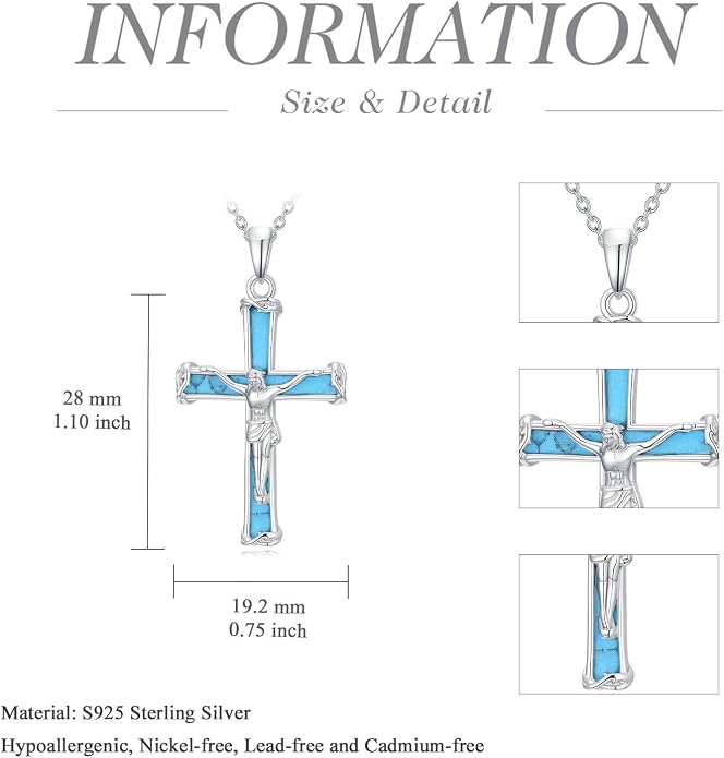 HPQQ Cross Necklace 925 Sterling Silver Turquoise Tree of Life Celtic Knot Cross Pendant Jewelry Mother's Day Gifts for Women