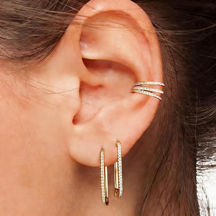 Mini Hoop Earrings for Women, CZ Square Huggie Earrings, 925 Sterling Silver or 14K Gold Plated, Dainty Minimalist Jewelry