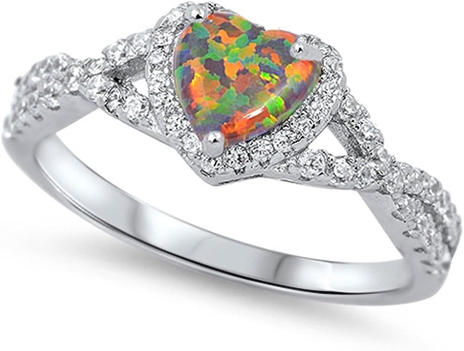 CHOOSE YOUR COLOR Sterling Silver Heart Halo Promise Ring