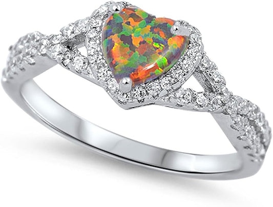 CHOOSE YOUR COLOR Sterling Silver Heart Halo Promise Ring