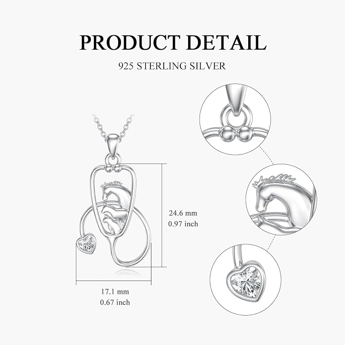 Birthstone Veterinary Stethoscope Necklace 925 Sterling Silver Nurse Vet Pendant with Dog Paw Nurse Jewelry Gifts for Veterinarian Nurse Women Veterinarian Gifts