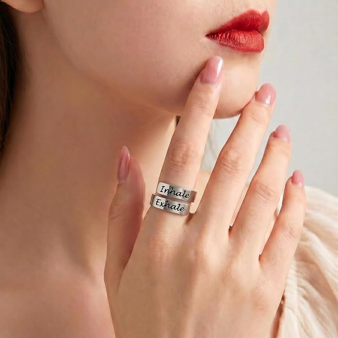 Inspirational Motivational Adjustable Ring Personalized Stainless Steel Spiral Wrap Twist Rings Encouragement Statement Graduation Jewelry Birthday Gifts for Women Teengirls.
