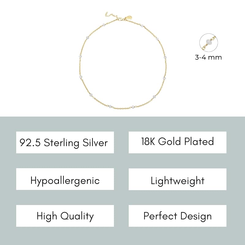 Moonstone Necklace for Women, Premium Beaded Gold Necklaces for Women - Tarnish Free 18K Gold Vermeil Certified S925 Classic Statement Necklace Gold Jewelry for Women - Mothers Day Gifts for Mom Wife