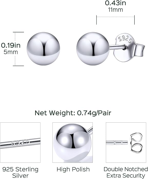 ChicSilver 925 Sterling Silver Earrings Dainty Bar/Circle/Triangle/Star/Ball Stud Earrings for Women with Gift Box, Hypoallergenic Earrings for Sensitive Ears