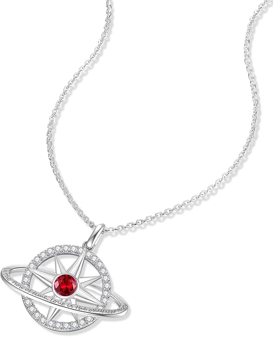 FANCIME Stellar Promise Birthstone Necklace for Women White Gold Plated Sterling Silver Planet Star Pendant Fine Jewelry Anniversary Birthday Mothers Day Gifts for Women Wife Friend Her