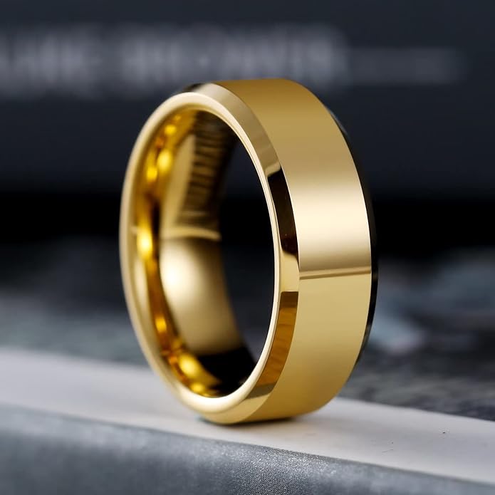 King Will Tungsten Carbide Wedding Band for Men Women-4/6/8mm Width 14K Gold Plated Tungsten Wedding Ring Matte Brushed & High Polished Style Comfort Fit Wedding Band Size 6-14
