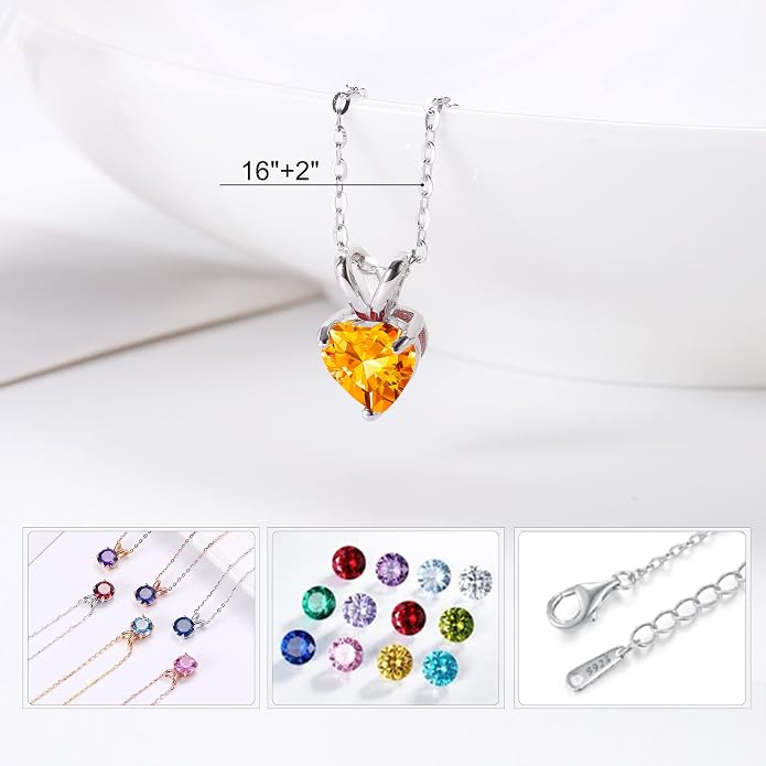 SMILEST Dainty Heart Birthstone Necklace for Women, 925 Sterling Silver Necklace Sparkling Heart Pendant, Anniversary Birthday Gifts for Women Mom Wife Daughter Girlfriend Grandma
