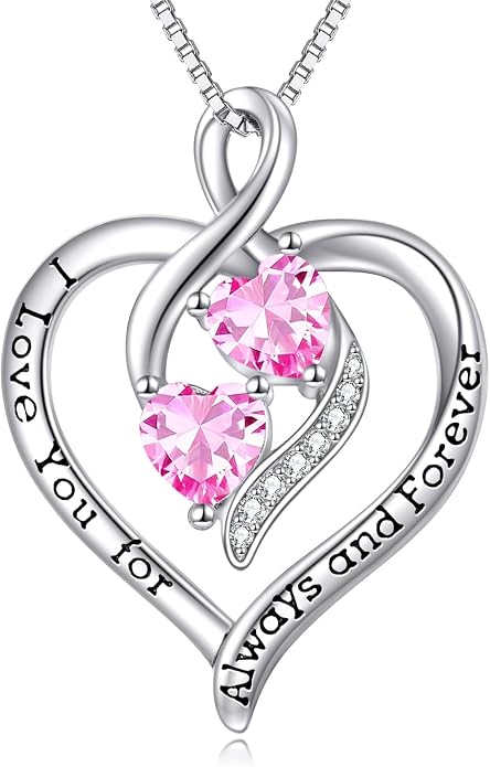 Hancock Forever Love Heart Birthstone Necklaces for Women 925 Sterling Silver Women Pendant Necklace, Mother’s Day Birthday Anniversary Jewelry Gift for Woman Mother Mom Wife Her