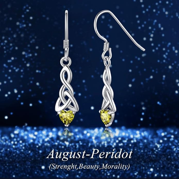ChicSilver Sparkling Heart Birthstone 925 Sterling Silver Celtic Knot Dangle Hook Earrings (with Gift Box)