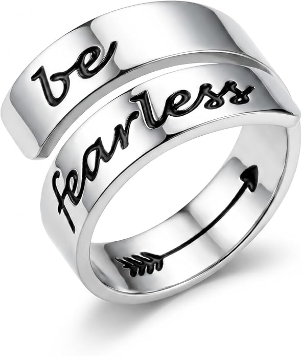Inspirational Motivational Adjustable Ring Personalized Stainless Steel Spiral Wrap Twist Rings Encouragement Statement Graduation Jewelry Birthday Gifts for Women Teengirls.