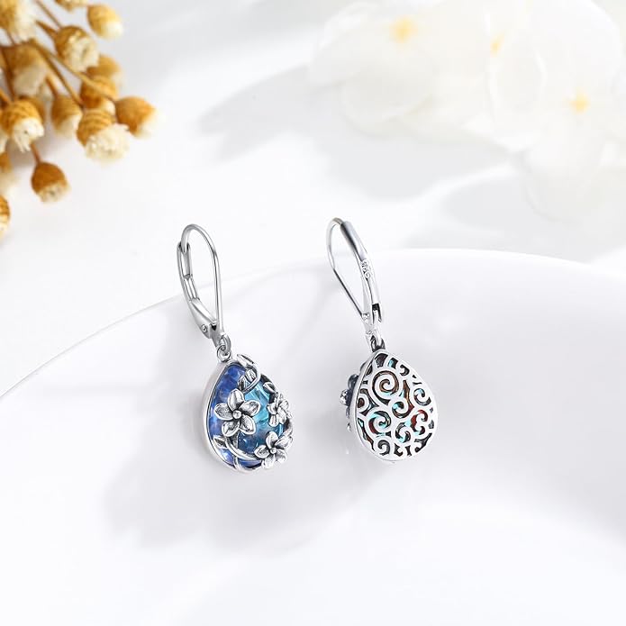 Flower Earrings 925 Sterling Silver Flower Teardrop Leverback Dangle Earrings Jewelry Gifts for Women Girls