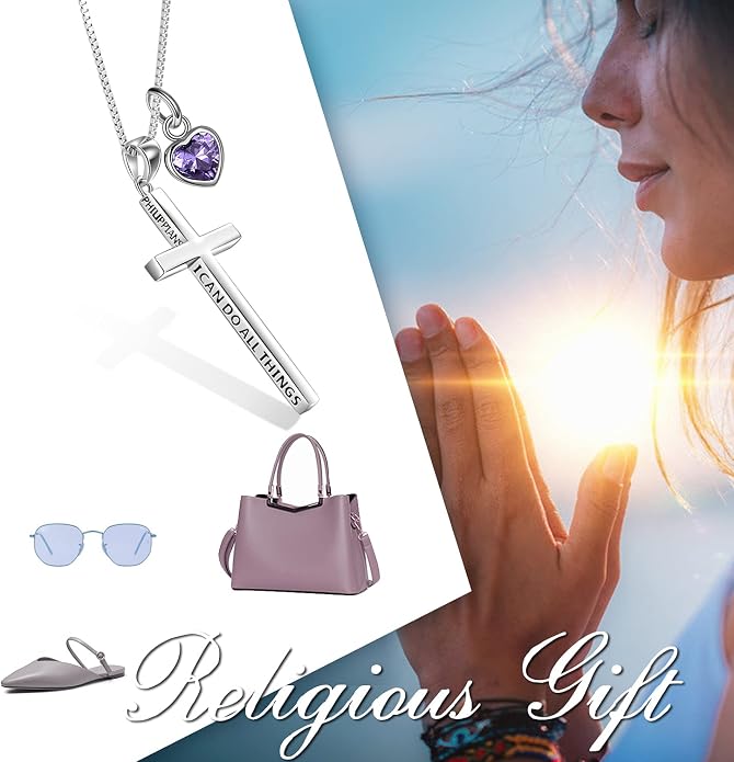 POPLYKE Cross Necklace 925 Sterling Silver Philippians 4:13 I Can Do All The Things Inspirational Necklace Gifts for Women Men 20+2''