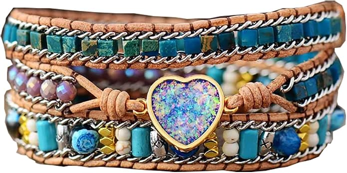 Women Wrap Bracelet Boho Natural Jasper Crystal Stone Beads Strand Bracelets