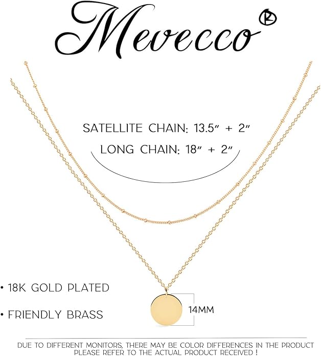 MEVECCO Layered Heart Necklace Pendant Handmade 18k Gold Plated Dainty Gold Choker Arrow Bar Layering Long Necklace for Women