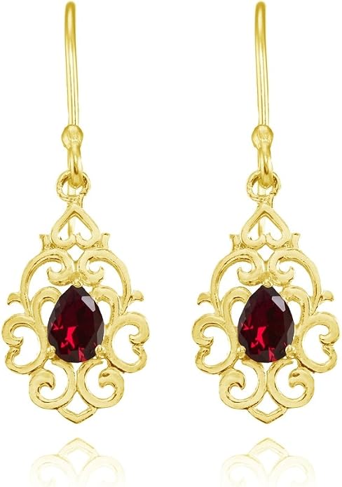 Sterling Silver Genuine or Created Gemstone Filigree Heart Teardrop Dangle Earrings