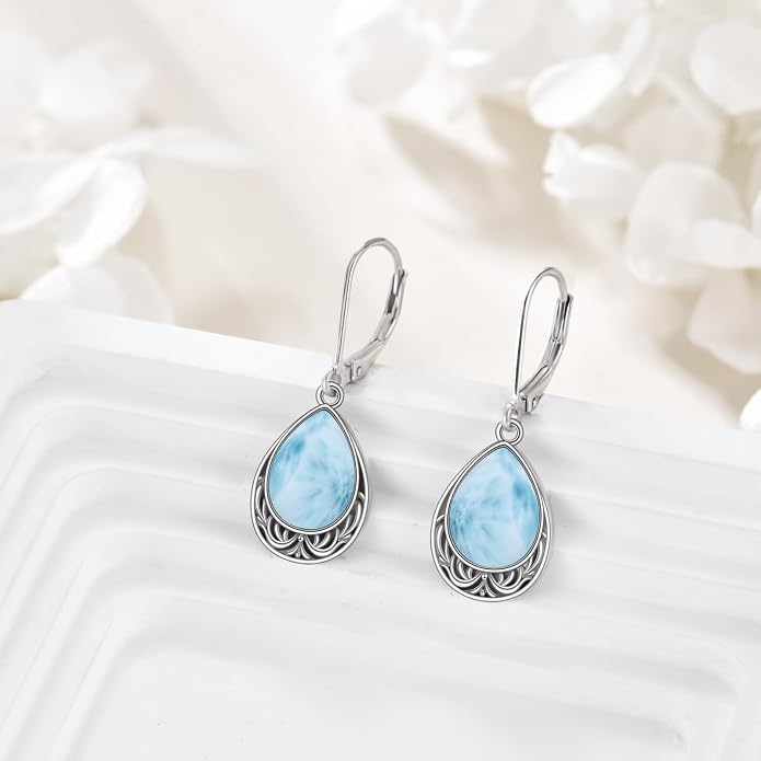 VONALA Dangle Earrings 925 Sterling Silver Opal Larimar Lapis Sapphire Turquoise Moss Agate Crystal Dangling Earrings Jewelry Gift for Women