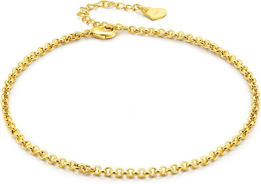 Dankadi Women 925 Sterling Silver Anklets Bracelet Men Simple Chopin/Box Chain/Twist Rope Chain Summer Beach Foot 24k Gold Plated Jewelry Gift
