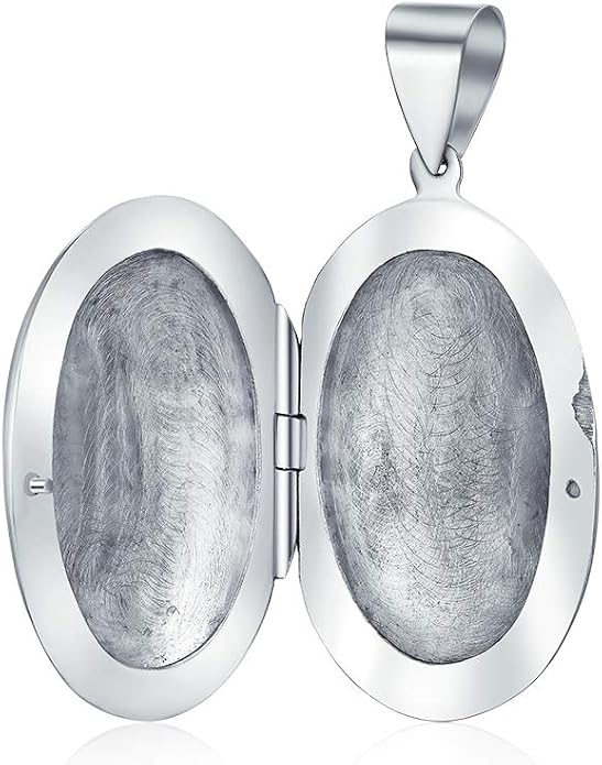 Bling Jewelry Vintage Style .925 Silver Oval Photo Locket Necklace Pendant for Women Personalized with Engraved Floral Leaf Design Small Lockets That Hold Pictures