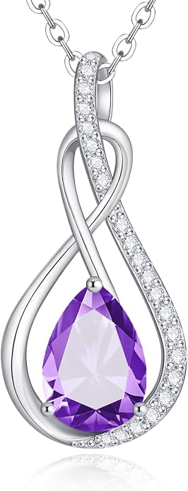 Birthstone Necklaces for Women Mothers - 925 Sterling Silver Dainty Infinity Cubic Zirconia Pendant Necklace Anniversary Birthday Christmas Gifts for Her Wife Mom Lady Daughter, Adjustable Chain