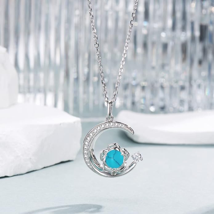 Birthstone Necklace for Women Sterling Silver Moon Pendant Necklaces Anniversary Birthday Fine Jewelry Gifts for Her Women Mother, Adjustable Chain